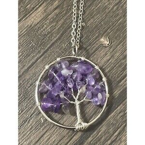 Amethyst Tree of Life Pendant + 20" Stainless Steel Chain Blue Gift Bag